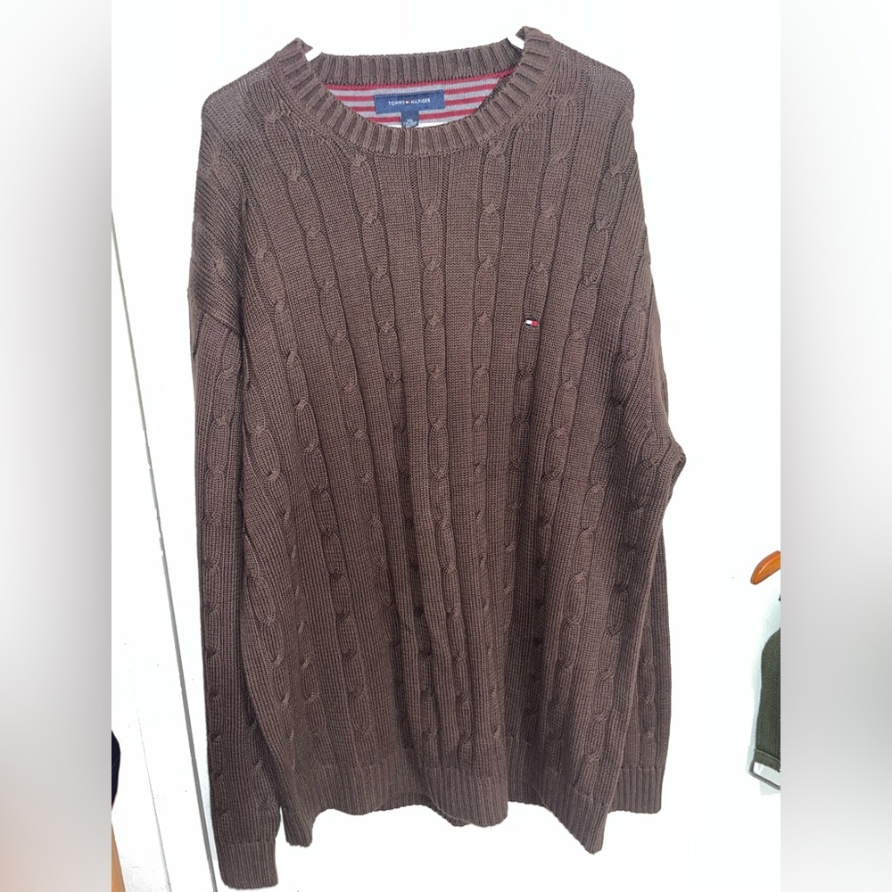 Tommy Hilfiger Men's Cotton Cable Knit Crewneck Sweater Brown 2XL NEW
